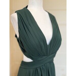 JJ's House Floor-Length Pleated Chiffon Bridesmaid Dark Green Dress Sz 16 220895